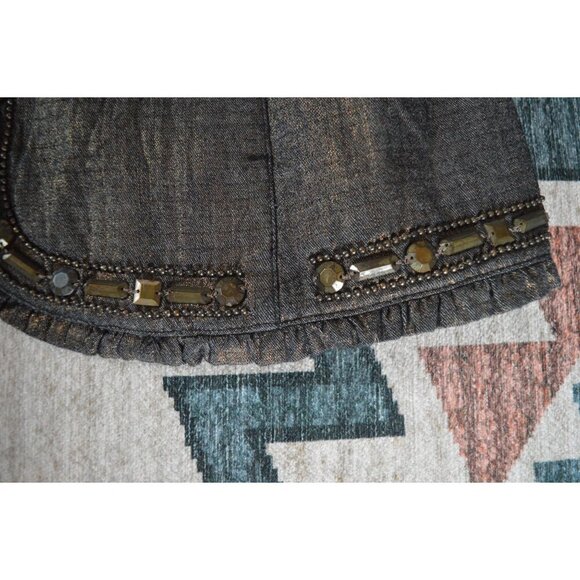 Chicos Beaded Metallic Jacket Size 1 Women's M  Embellished Front  Ruffle Edges - Picture 5 of 10